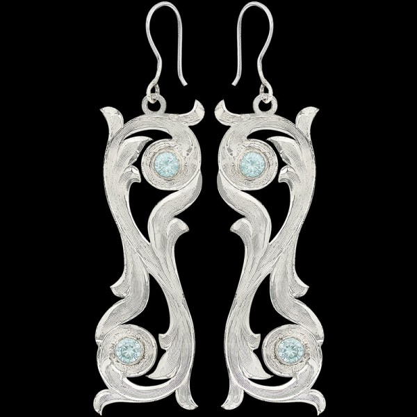 The elegant scrollwork on the Camellia Earrings will polish your outfit with a luxurious Western look. Crafted on high quality German Silver with customizable stones. Order now!